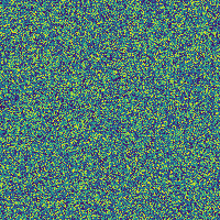 Cellular regime: L = 10, ν = 1. A hexagonal pattern emerges from random noise and stabilises into a steady cellular structure.