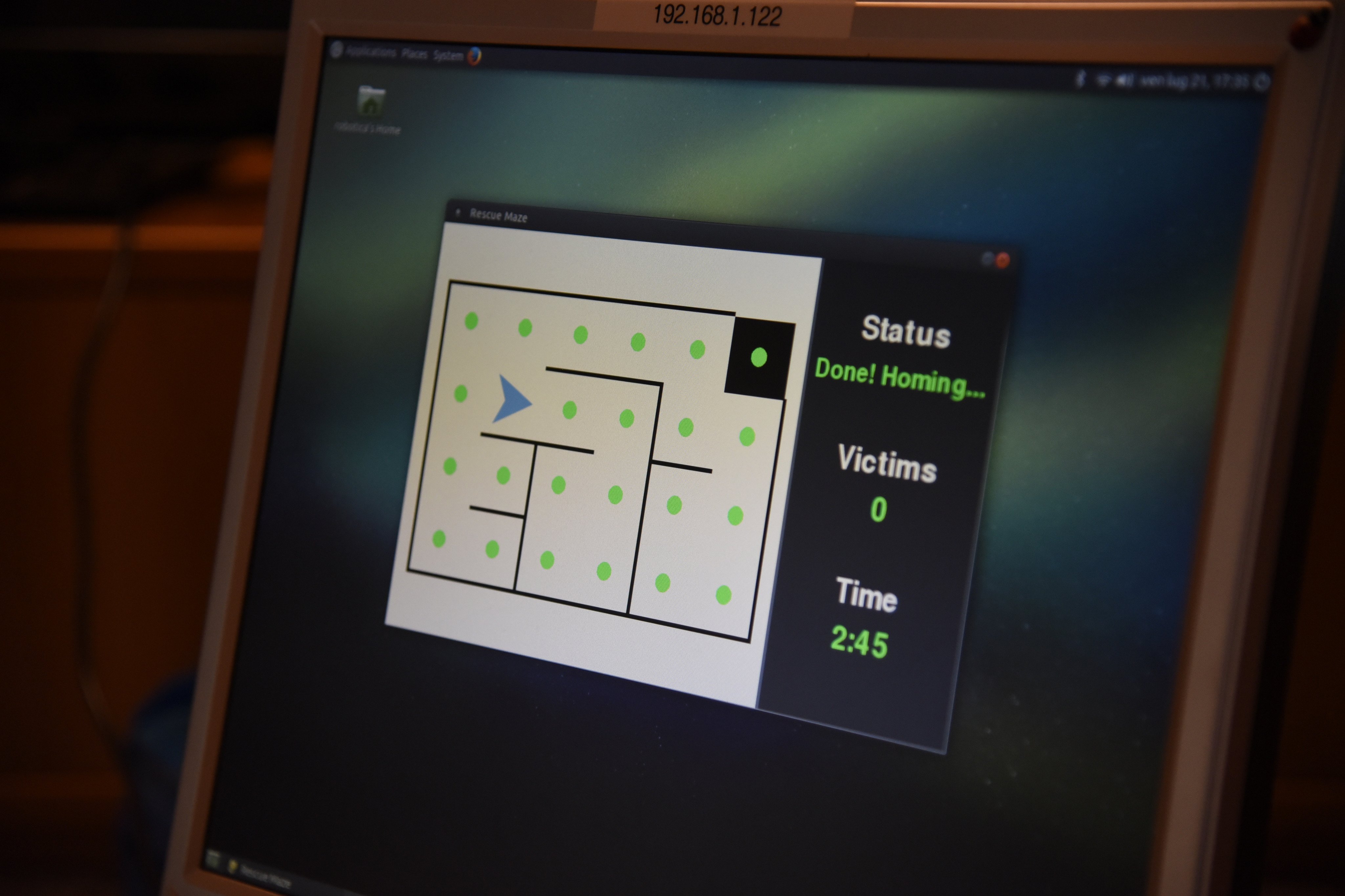 A shot of a monitor displaying one of the debugging tools we made. It ran real-time allowing us to understand if the robot's understanding of its environment was correct.